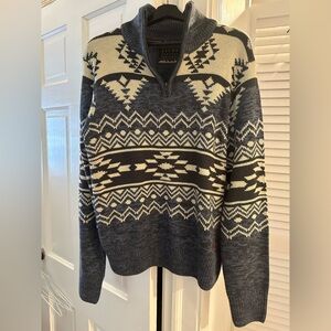 EUC | Size M| Dark Blue Fair Isle Quarter Zip Mockneck Pullover | Jachs NYC